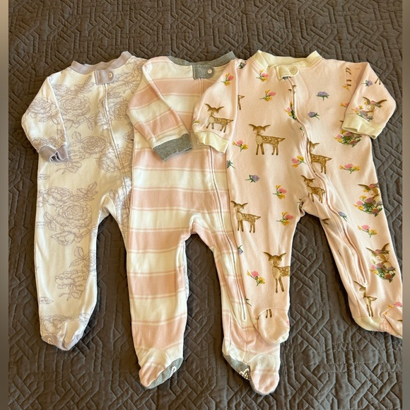 Burt's Bees Baby Other - Burts Bees Baby Girl’s Footies Lot of 3 Sz. 6-9 Mos